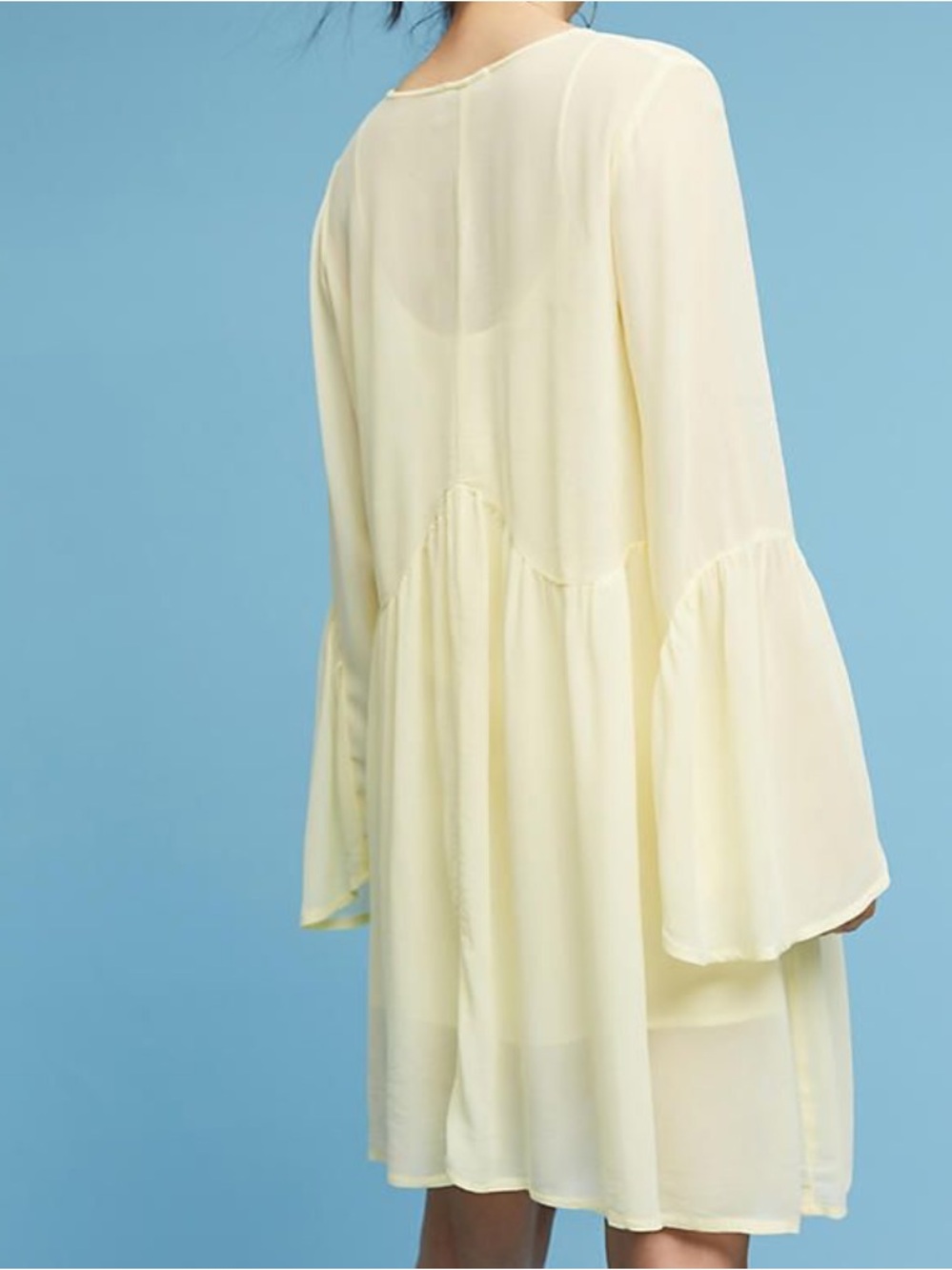 Anthropologie LACAUSA Butter Yellow Sheer Bell Sleeve Babydoll Mini Dress NWT - Picture 2 of 10